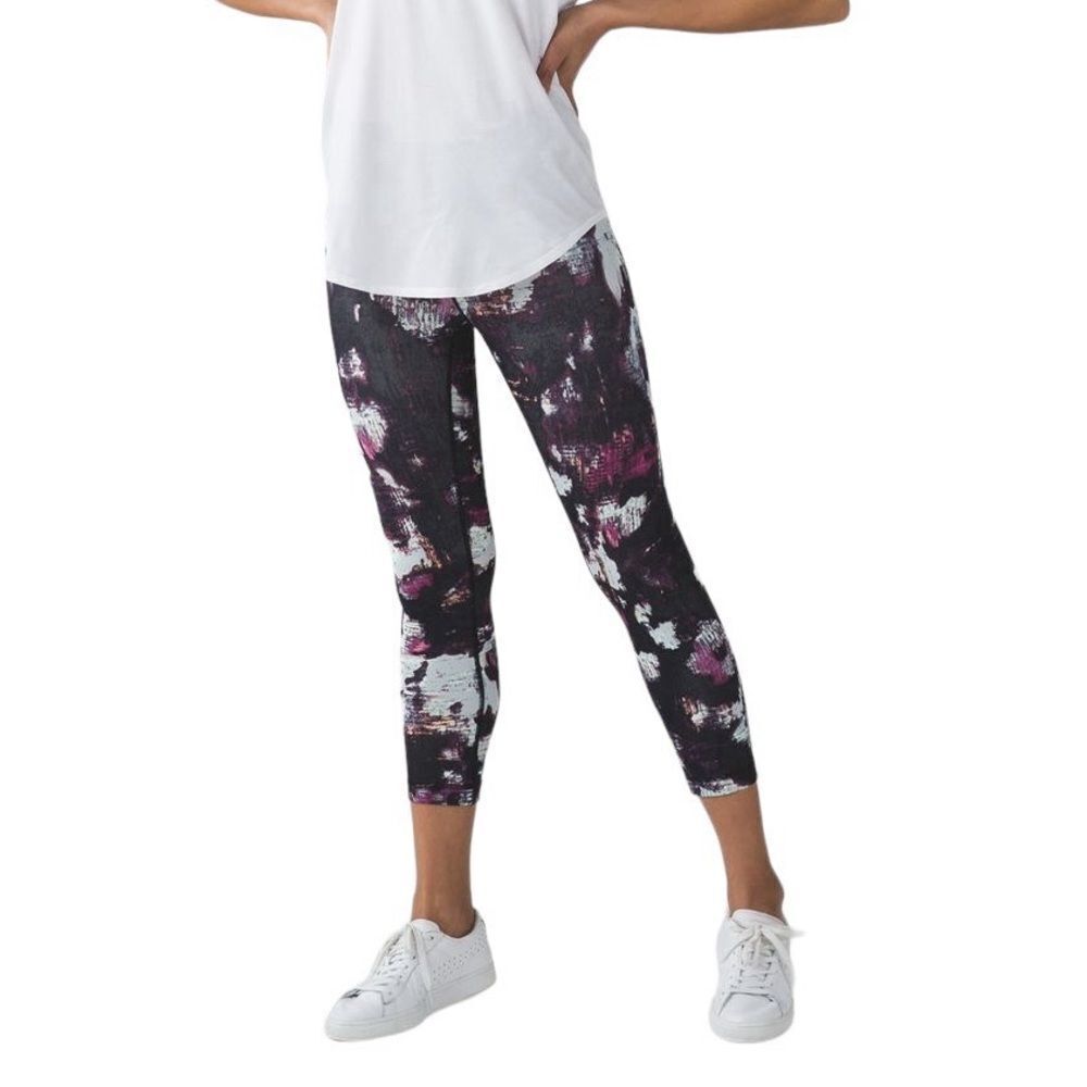 Lululemon Wunder Under Crop Leggings Kara Blossom Multi Purple 22" Inseam Size 4